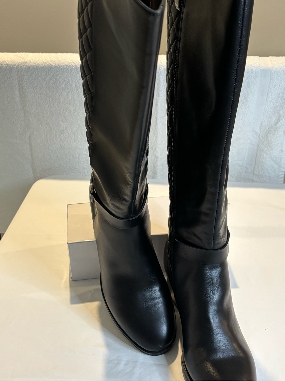Women's Over-the-Knee Quilted Shaft Black Leather Boots